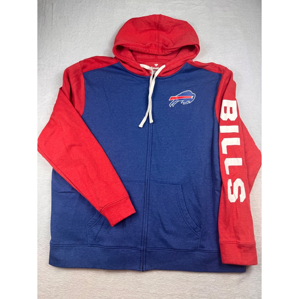 Fanatics Buffalo Bills Mens 3XL Full Zip Hoodie Blue Red Colorblock NFL Jacket